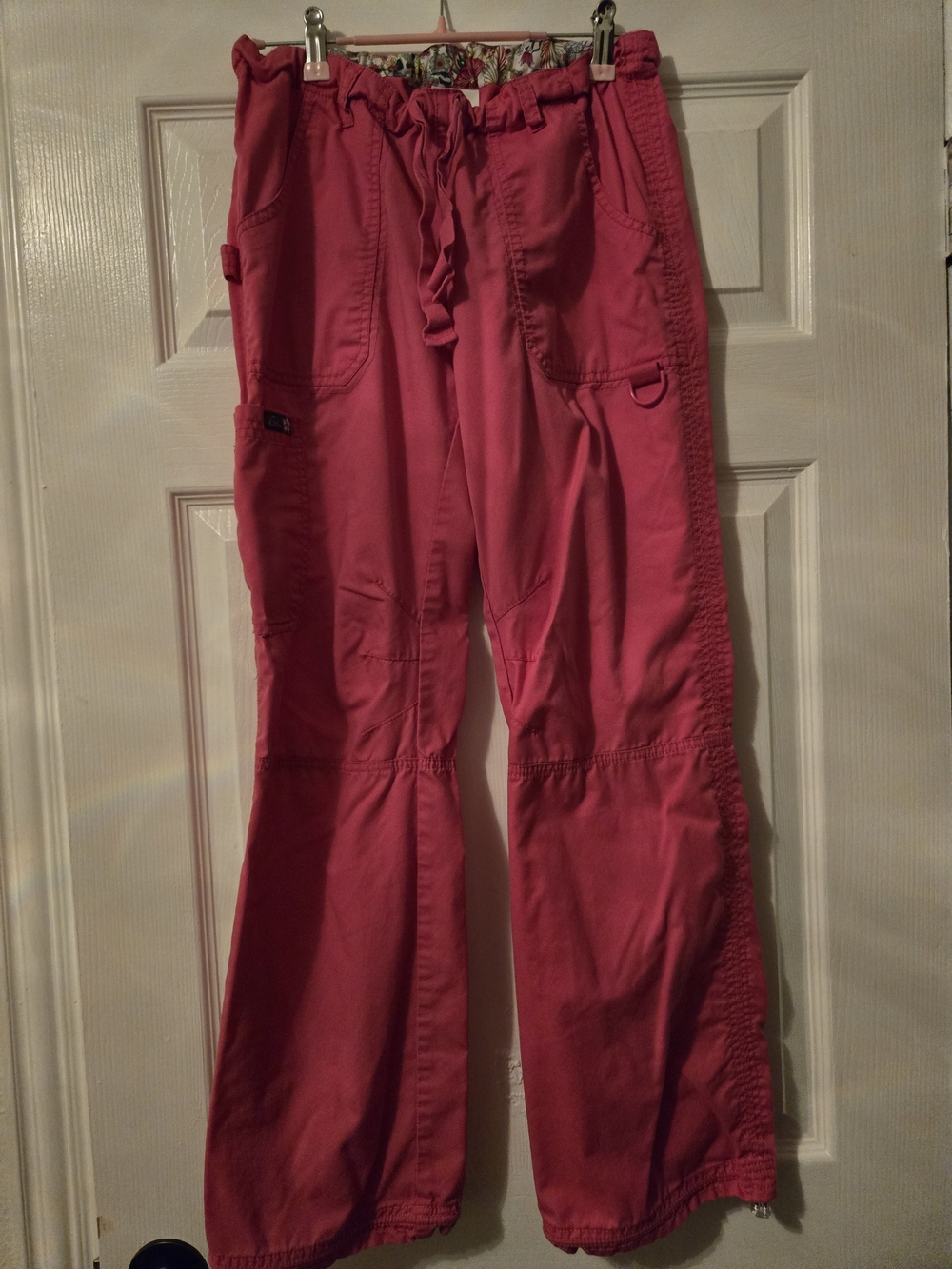 koi Women's Pink Cargo Scrub Pants with Utility Pockets